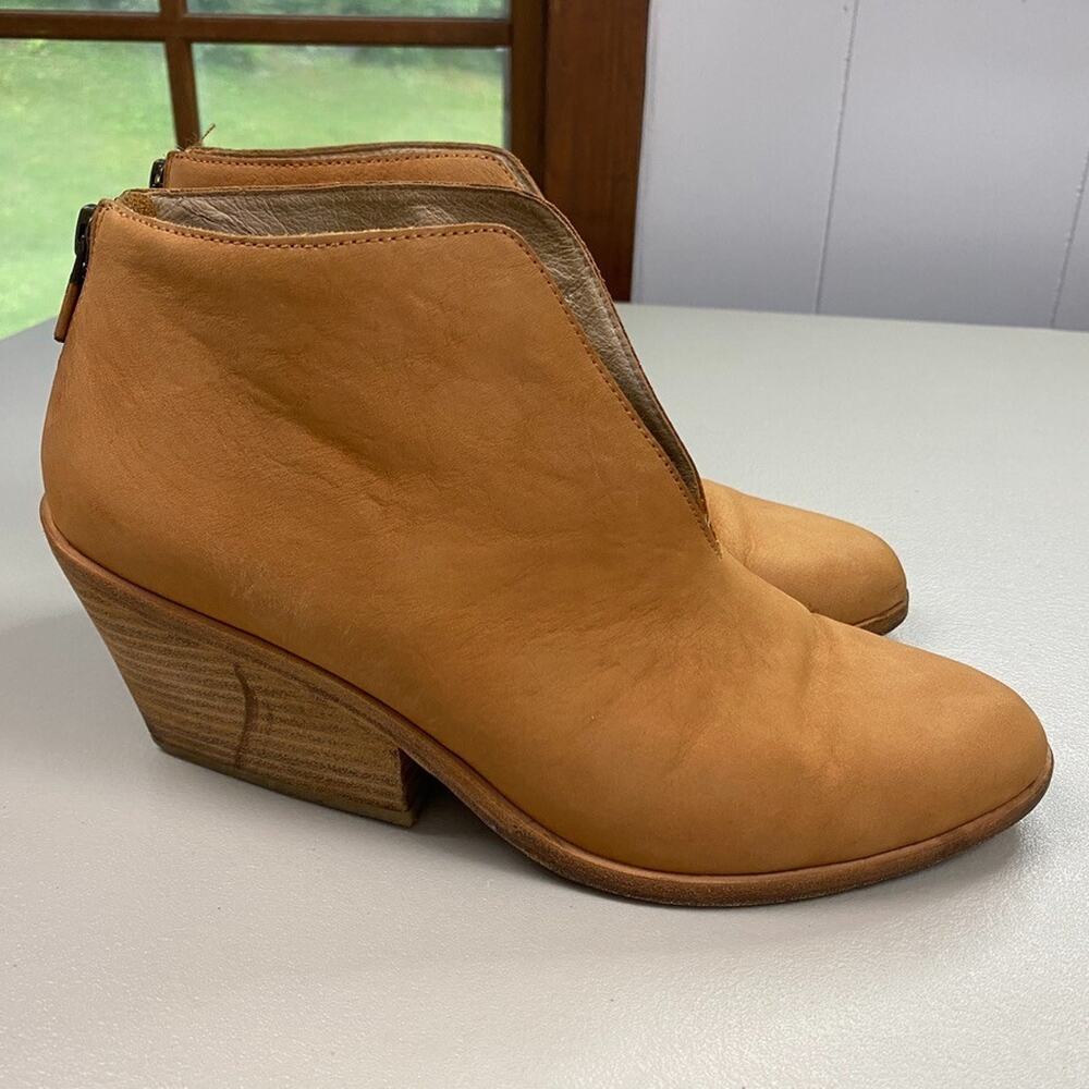 Eileen Fisher Ankle Boots Womens 8 Brown Nubuck Leather Chunky Heel Booties Zip